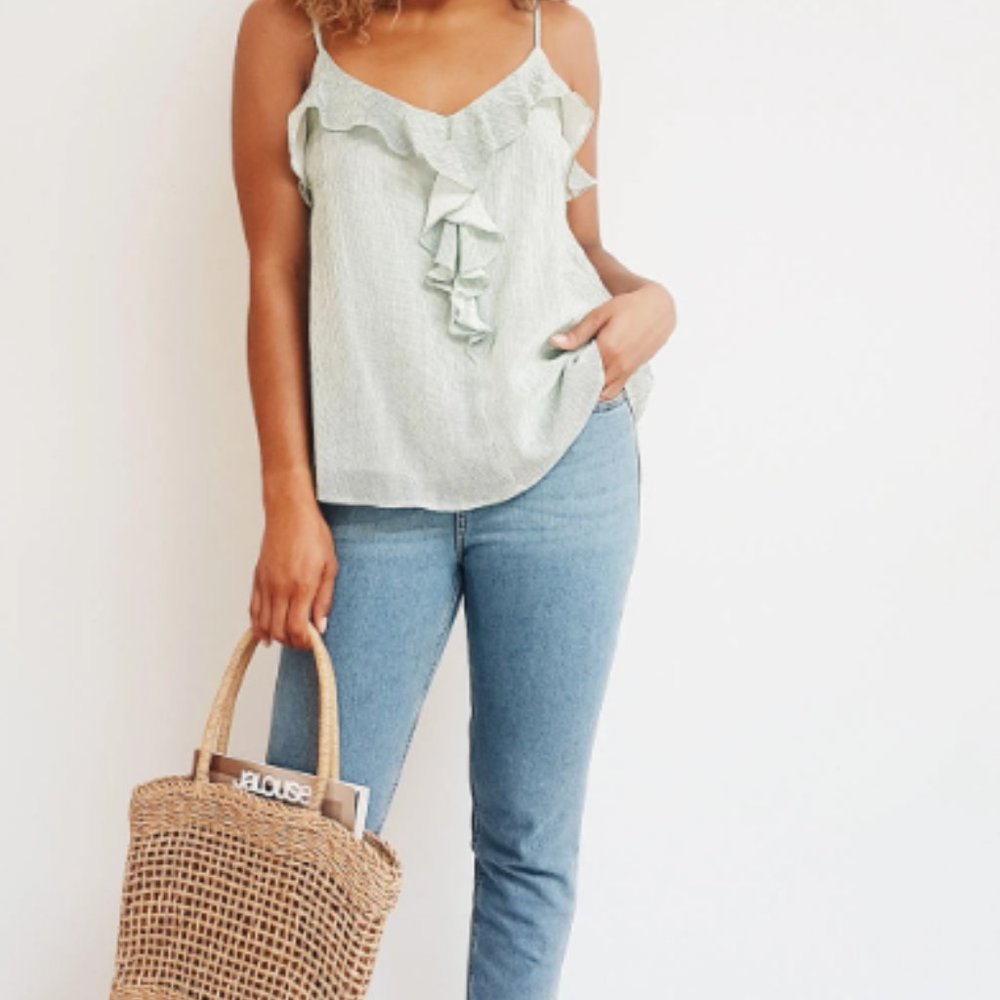 Green Striped Ruffled Top - Picture 2 of 8